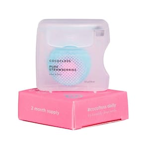 Fio dental Cocofloss Tecido de morango projetado por dentistas