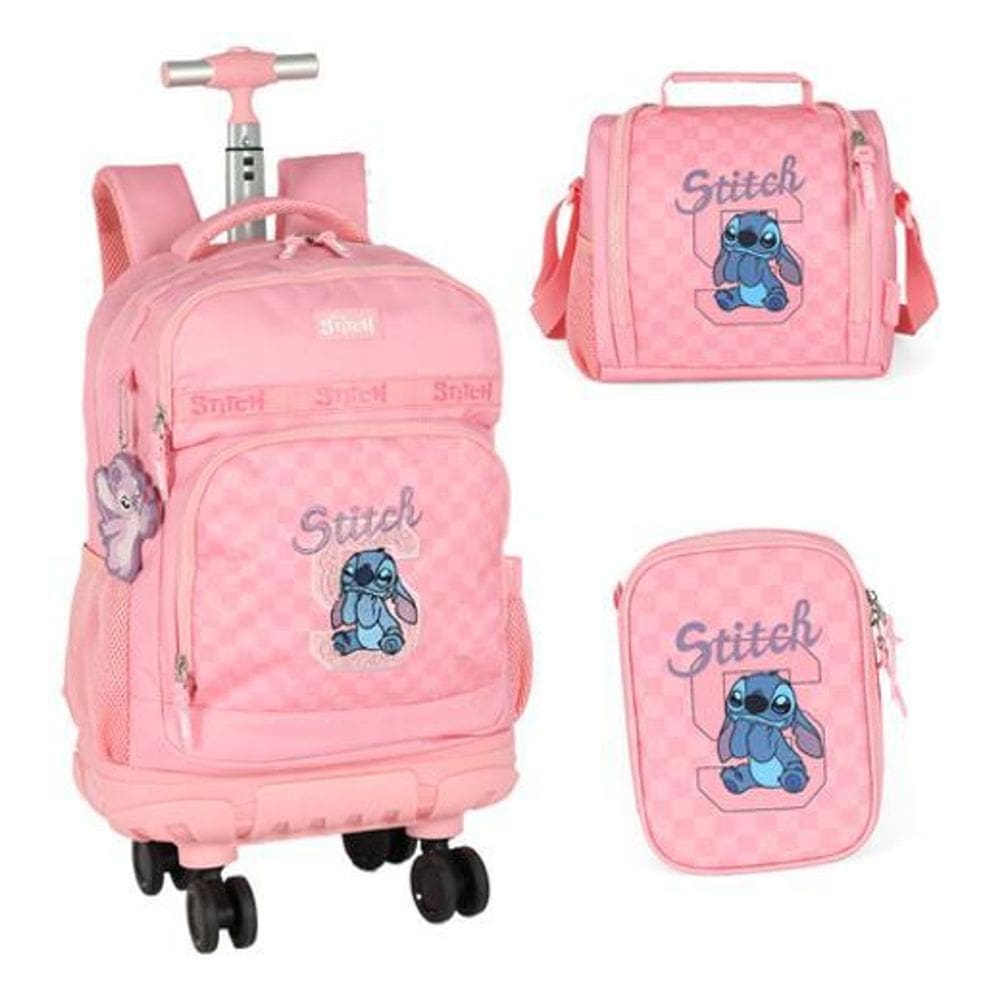 Kit Mochila Com Rodinhas 360 Juvenil Stitch Disney