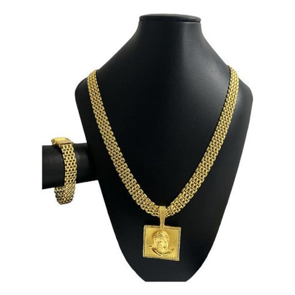 Kit Elo Americano 13Mm + Pingente Cristo Banhado A Ouro 18K