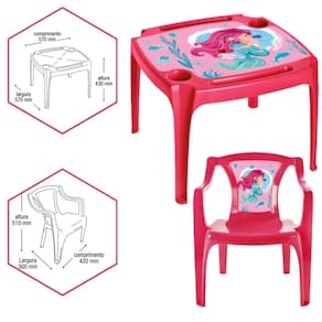 Kit Mesa E Cadeira Infantil Atividades Educativa Rosa Sereia