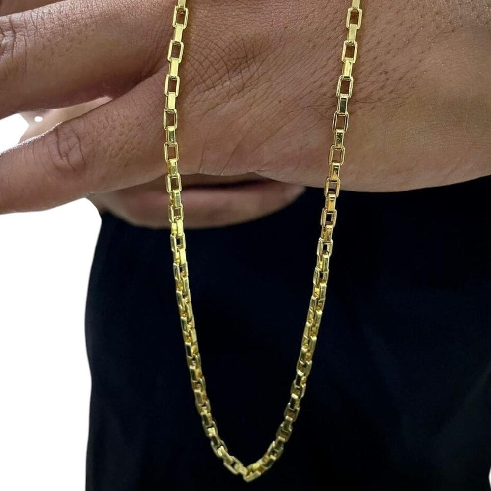 Corrente Tijolinho 4Mm Masculina Luxo Banhado A Ouro 18K