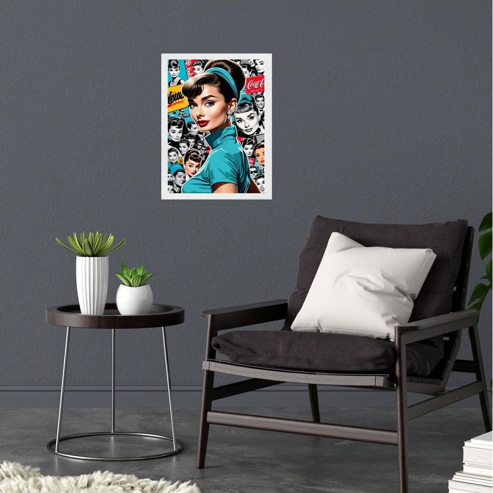 Quadro Audrey Hepburn Fundo Colagem 33X24Cm