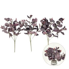 Kit 3 Eucalipto Roxo Buquê Planta Artificial 36Cm 5 Galhos