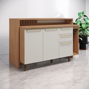 Conjunto Ilha Gourmet 2 Portas 2 Gavetas Connect Marrom /Areia