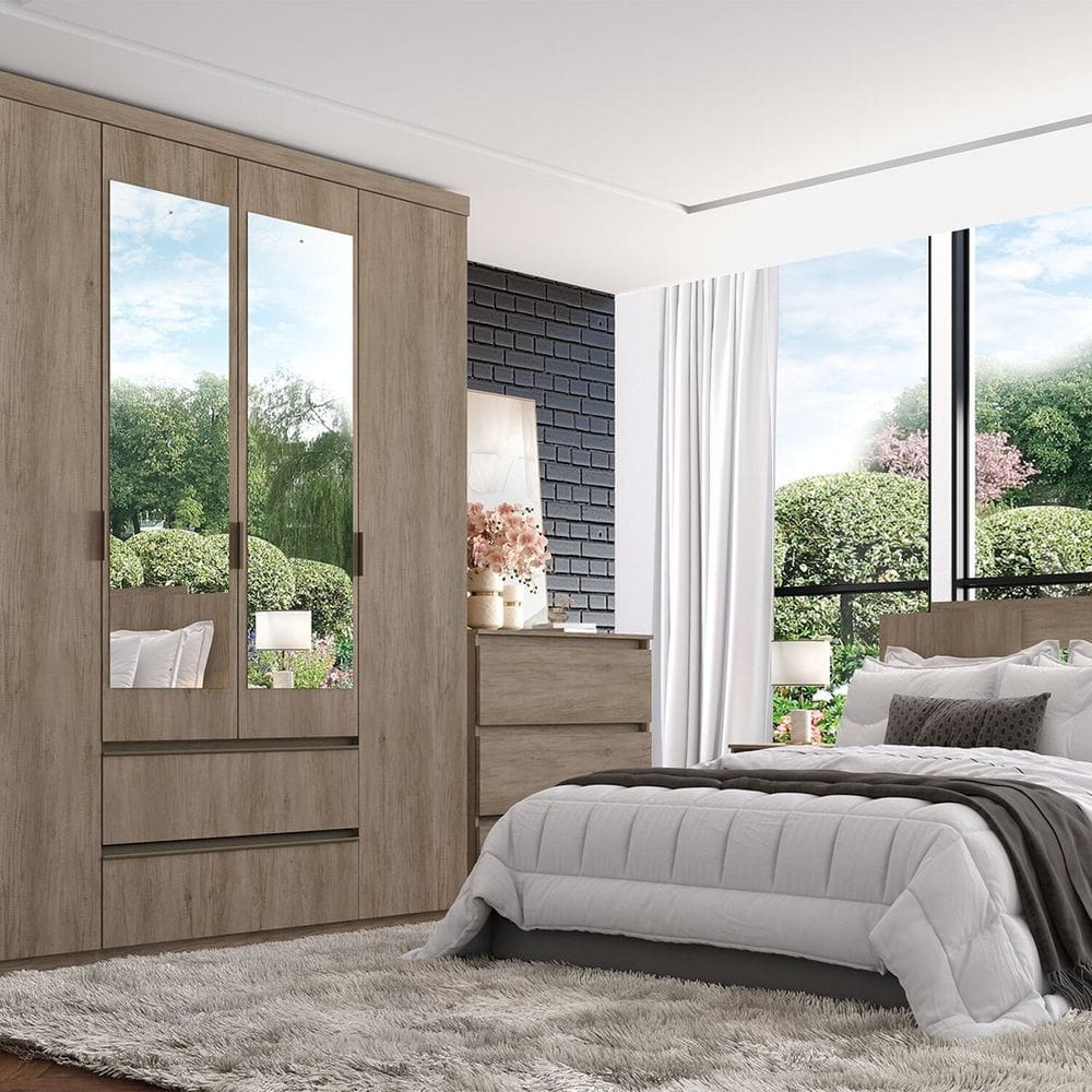 Guarda-roupa 4 Portas Slim Glass Nobre Rustic