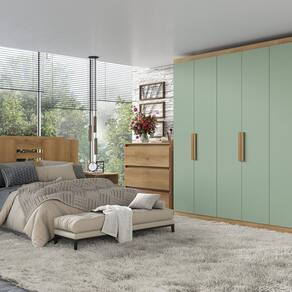 Roupeiro 6 Portas 220cm X 47cm X 180cm Milan Capuccino/Menta