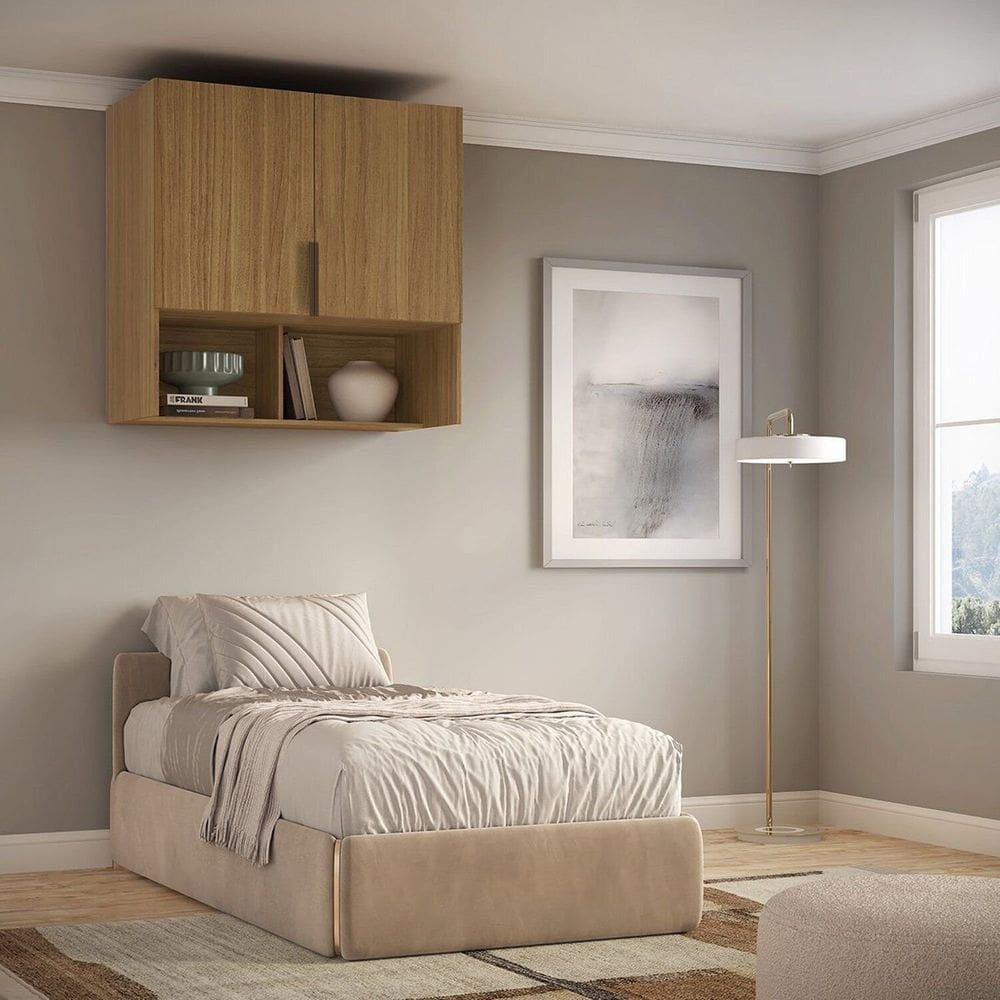 Módulo Aéreo para Cama de Solteiro Mdf Clean Altezza Freijó