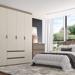 Guarda-roupa 4 Portas 168cm X 230cm X 55cm Nobre Rustic / Off White