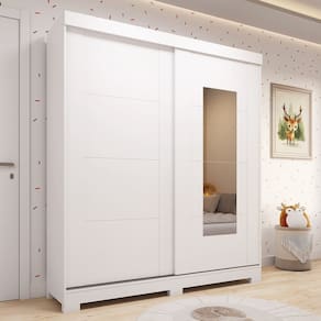 Guarda-roupa Infantil 2 Portas de Correr Espelho Flex Color 160cm 100% Mdf Fantelli Espresso Móveis Branco