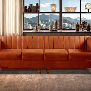 Sofá 4 Lugares Decoração Retrô Clássico Realeza Chesterfield Terracota