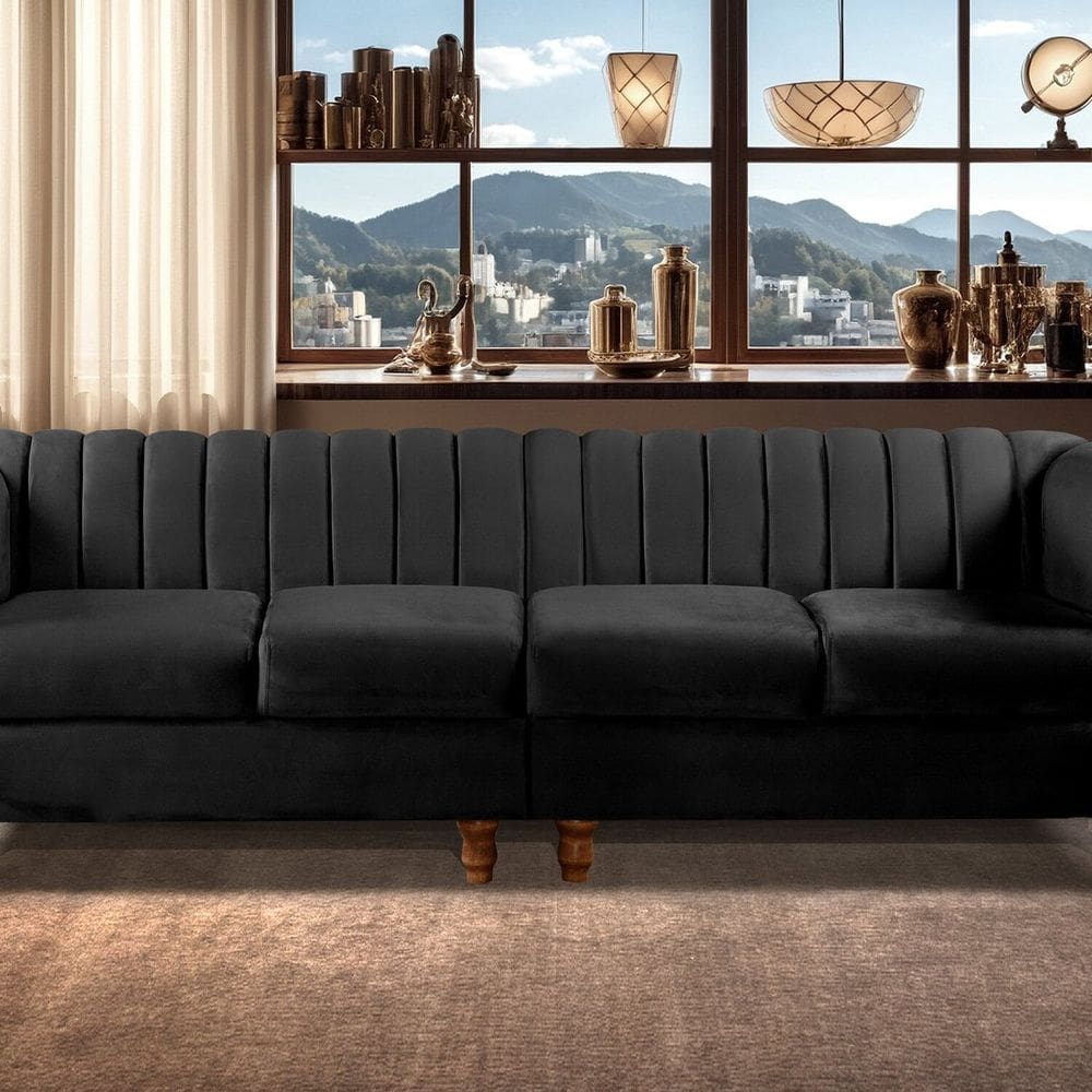 Sofá 4 Lugares Decoração Retrô Clássico Realeza Chesterfield Preto