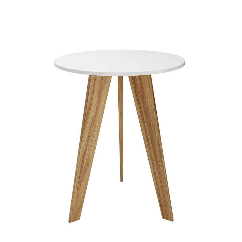 Mesa Lateral 100% Mdf 69,7cm X 54cm Retrô Branco Brilho/Amêndoa