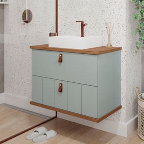 Gabinete Suspenso com Cuba 80,3cm X 69cm Poli Espresso Móveis Pistache