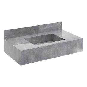 Bancada em Porcelanato para Banheiro Completa Alto Padrão 100cm X 15cm com Cuba Esculpida Lisboa Grafite
