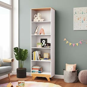 Estante Infantil 4 Prateleiras 100% Mdf Retrô Branco Brilho/Amêndoa