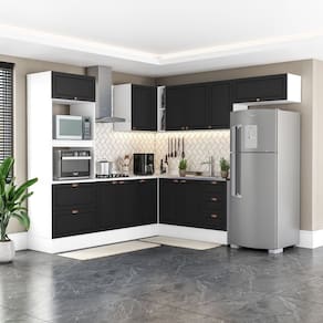 Cozinha Completa 8 Peças com Rodapé Pérola Yescasa Preto/Branco