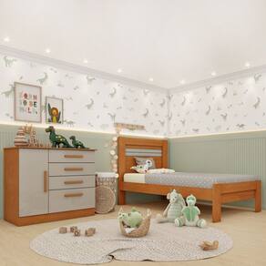 Conjunto Infantil com Cama 100% MDF e Cômoda Harmonia Espresso Móveis Cinamomo / Off White