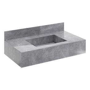 Bancada em Porcelanato para Banheiro Completa Alto Padrão 80cm X 15cm com Cuba Esculpida Lisboa Grafite