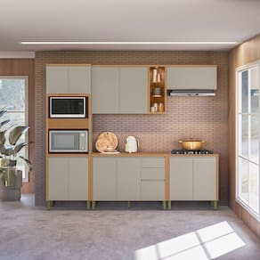 Cozinha Completa 5 Peças com Torre Quente e Aéreo Simples Allure Jequitibá/Gris Fosco