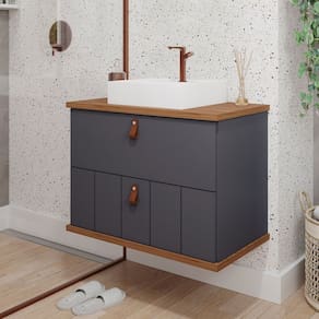 Gabinete Suspenso com Cuba 80,3cm X 69cm Poli Espresso Móveis Titanium