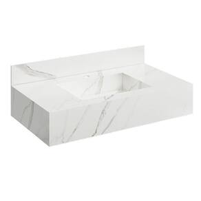 Bancada em Porcelanato para Banheiro Completa Alto Padrão 100cm X 15cm com Cuba Esculpida Lisboa Branco