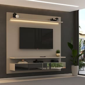 Painel para Tv 75 Polegadas com Led 2 Gavetas Espelhadas Nude