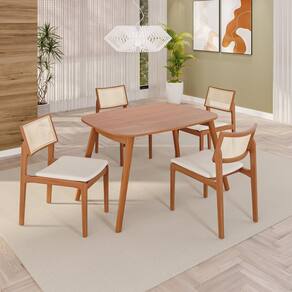 Sala de Jantar Mesa Tampo Laminado 110x76cm com 4 Cadeiras em Linho Ceci Yescasa Naturalíssimo