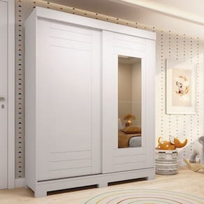 Guarda-roupa Infantil 2 Portas de Correr e Espelho 140cm X 188cm 100% Mdf Lunara Espresso Móveis Branco