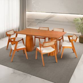 Conjunto Mesa com 6 Cadeiras em Madeira Maciça Natural e Estofada Verona Authentic Espresso Móveis Champagne/Off White/Marrom