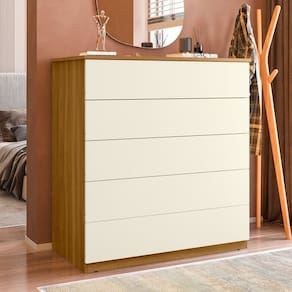 Cômoda para Quarto com 5 Gavetas 86,8cm X 91,5cm Compacta Freijó / Off White