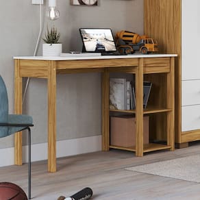 Escrivaninha para Escritório Mesa de Estudos 1 Gaveta 100% Mdf Hugo Espresso Móveis Branco Brilho/Amêndoa