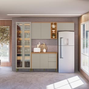Cozinha Completa 4 Peças com Cristaleira Allure Jequitibá/Gris Fosco