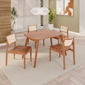 Sala de Jantar Mesa 110x76cm Tampo Laminado com 4 Cadeiras em Couríssimo Ceci Yescasa Naturalíssimo