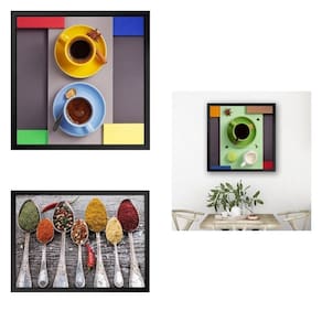 Kit 3 Quadros 50cm X 50cm e 1 Quadro 60cm X 80cm Cozinha Tropical Artes Preto