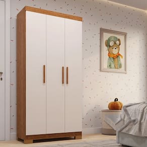 Guarda-roupa Infantil 3 Portas 82,60cm X 188cm 100% Mdf Stellari Espresso Móveis Cinamomo/Off White