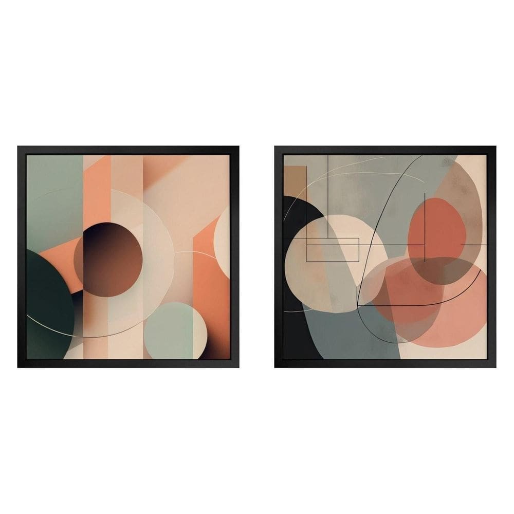 Kit 2 Quadros 50cm X 50cm Riscos Abstratos Tropical Artes Preto