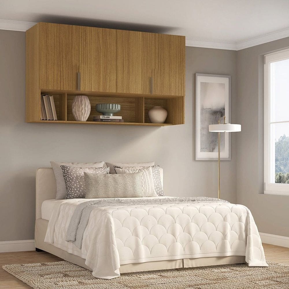 Módulo Aéreo para Cama Queen Mdf Clean Altezza Freijó
