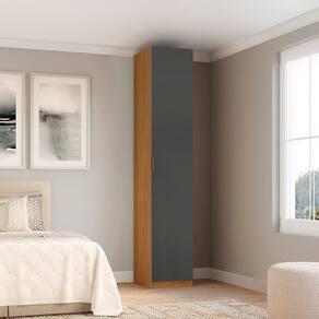 Módulo Guarda-roupa 1 Porta com Prateleiras e Cabideiros 45cm X 240cm Clean Altezza Freijó/Titânio