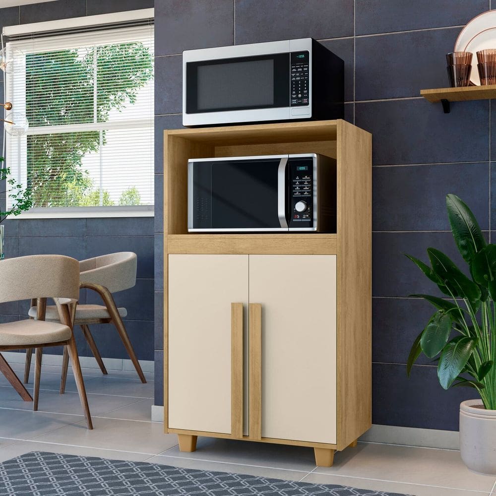 Balcão Multiuso com Nichos para Micro-ondas ou Forno e Utensílios Escócia Cinamomo / Off White