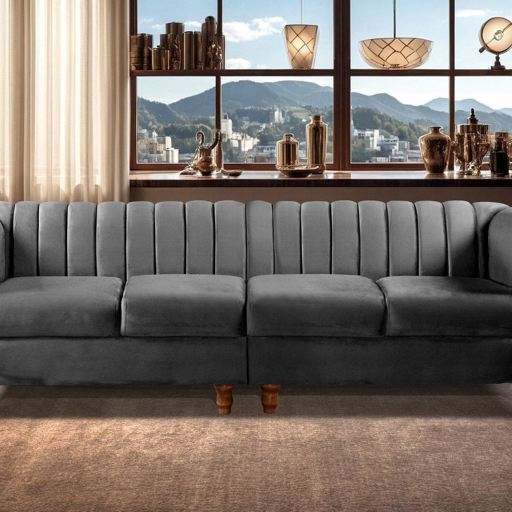Sofá 4 Lugares Decoração Retrô Clássico Realeza Chesterfield Cinza