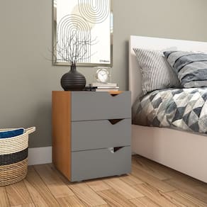 Mesa de Cabeceira 3 Gavetas 54cm X 40cm Porto Cinza/Freijó