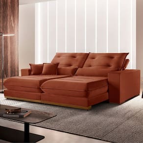 Sofá 3 Lugares Retrátil e Reclinável Veludo 250cm X 105cm Suíça Terracota