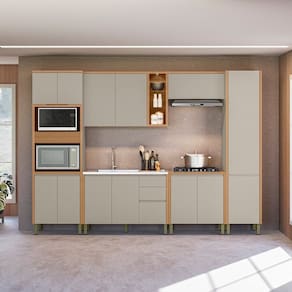 Cozinha Completa 6 Peças com Torre Quente e Paneleiro Allure Jequitibá/Gris Fosco