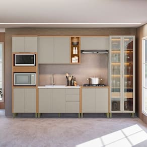 Cozinha Completa 6 Peças com Torre Quente e Cristaleira Allure Jequitibá/Gris Fosco