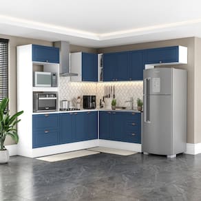 Cozinha Completa 8 Peças com Rodapé Pérola Yescasa Azul/Branco
