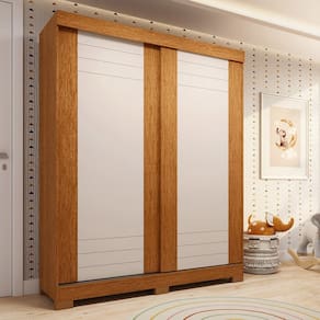 Guarda-roupa Infantil 2 Portas de Correr 140cm X 188cm 100% Mdf Lunara Espresso Móveis Cinamomo/Off White