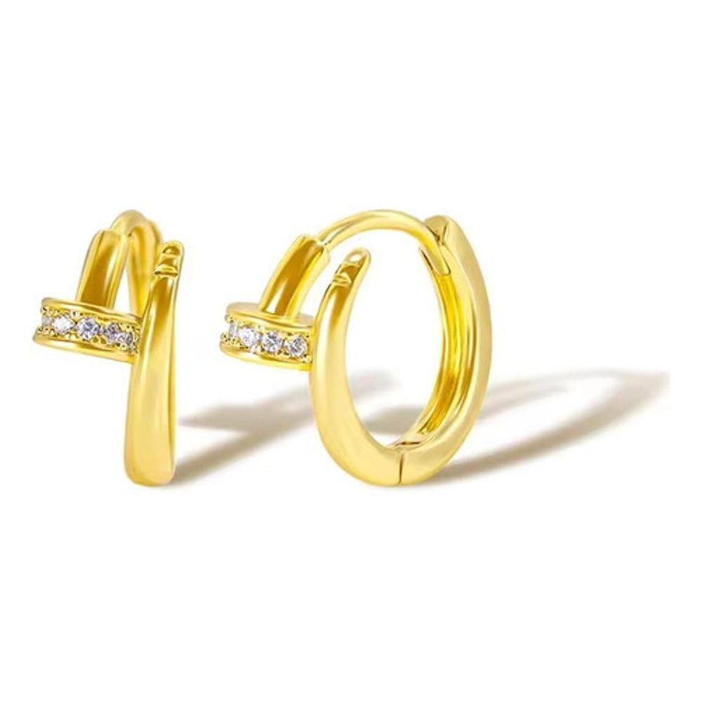 Brinco Argola Prego Pedra Zircônia 10 Mm Clicker Folheado 18