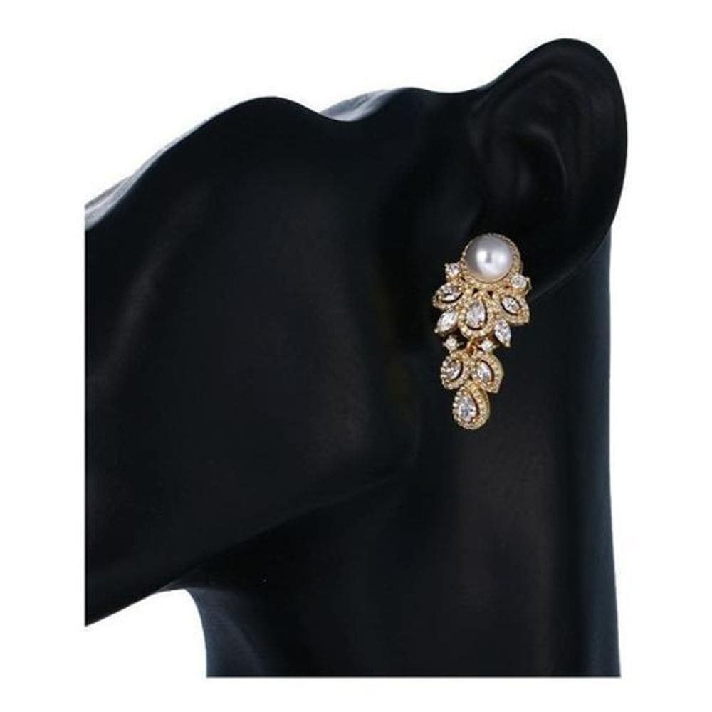 Brinco Noiva Zirconia Perola Pendurado Dourado Festa Joia