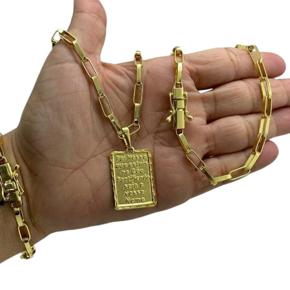 Kit Tijolinho 6Mm + Pai Nosso Banhado A Ouro