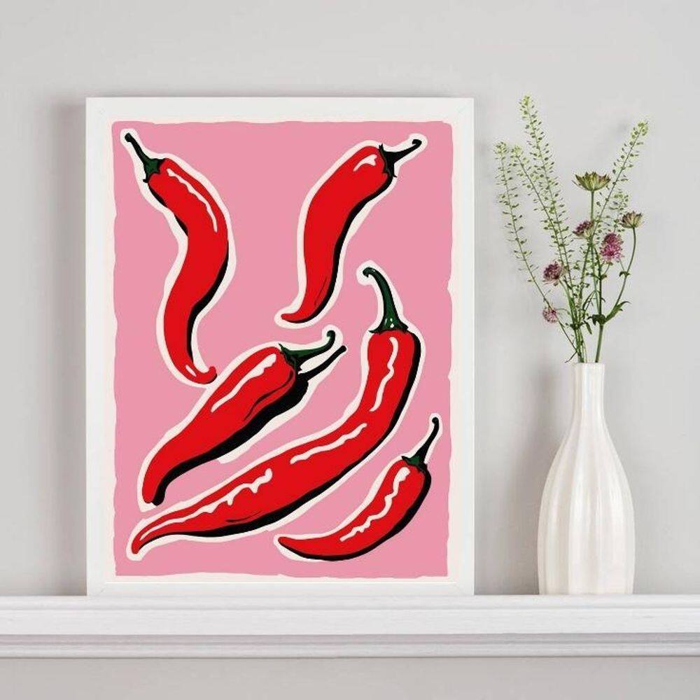 Quadro Decorativo Para Cozinha Pimentas 45X34Cm - Com Vidro
